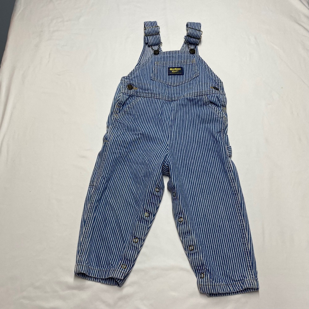 OshKosh Bgosh Vestbak Hickory Stripe Denim Overalls Blue White Vintage Style